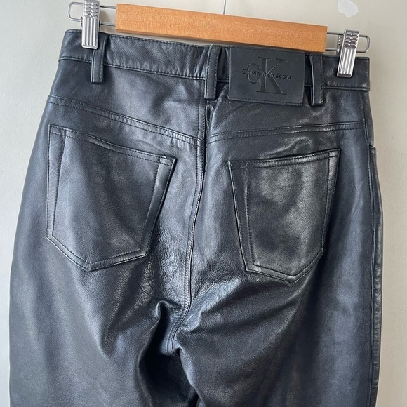 Vintage Calvin Klein 100% leather black high waisted pants size 4 - Picture 5 of 15